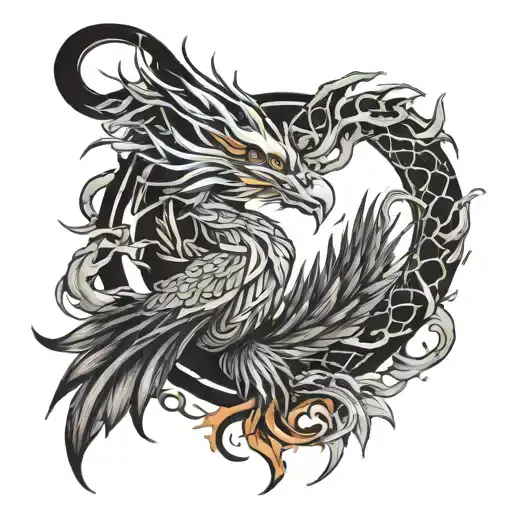 Phoenix And Dragon Wrapped Round