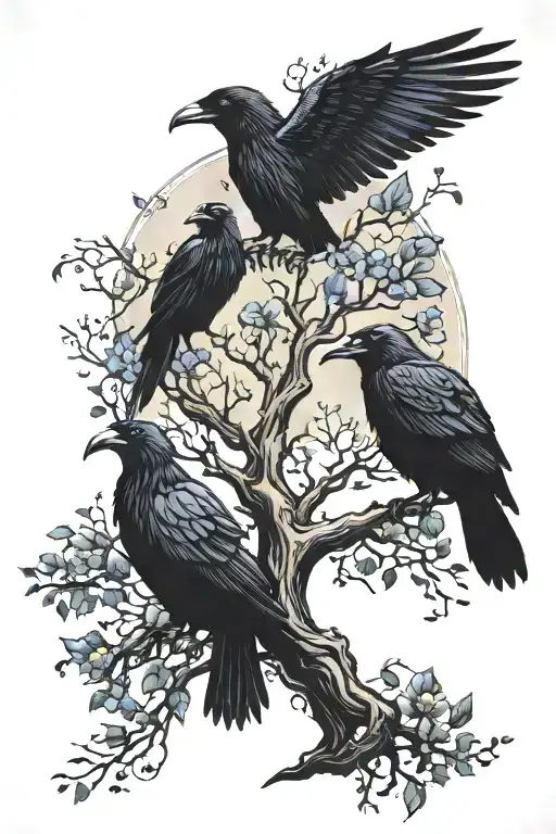 Tree Of Life With Ravens Huginn And Muninn