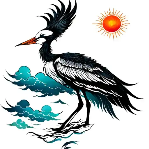 Crane Sun Andclouds Tatoo