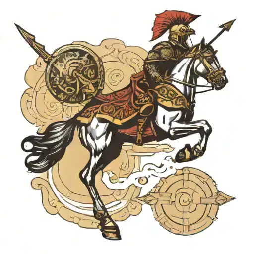 Half Horse With Legs Half Man With Gladiator Helmet With Arrow Facing Backwards