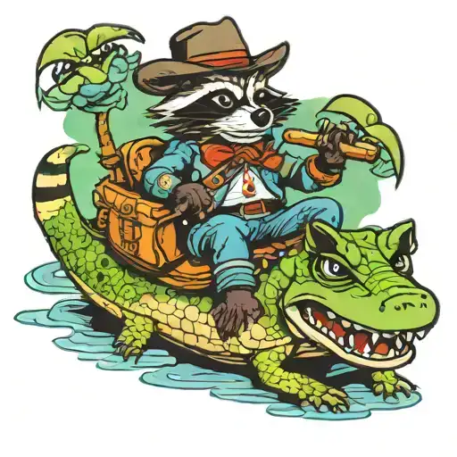 Cowboy Raccoon Riding Alligator