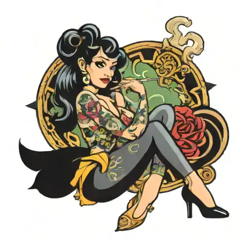 Black Haired Pin Up Girl Smoking Joint