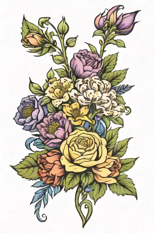 Birth Flower Bouquet Tattoo May Feb July Sept Nov April
