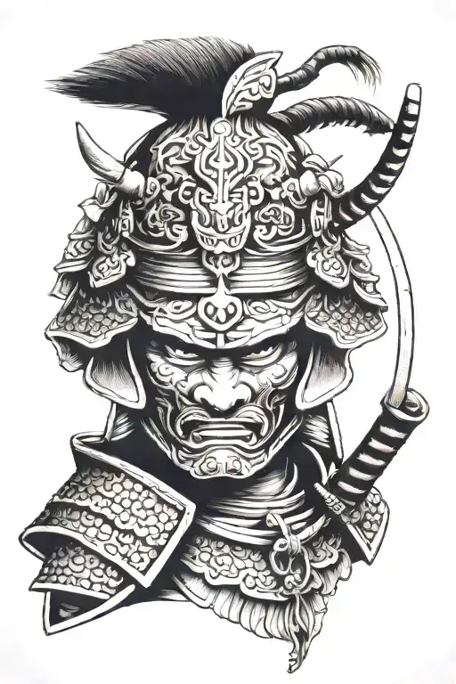 Samurai Head With Helmet