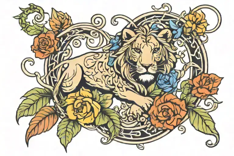 Leo Zodiac Sign Intertwined With Vines And Flowers