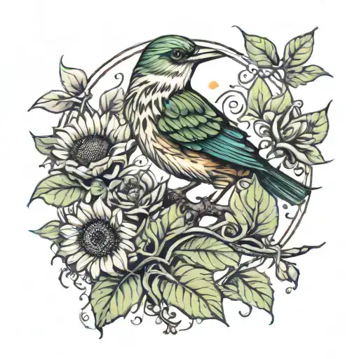 Sunflower Ivy Bird Perched