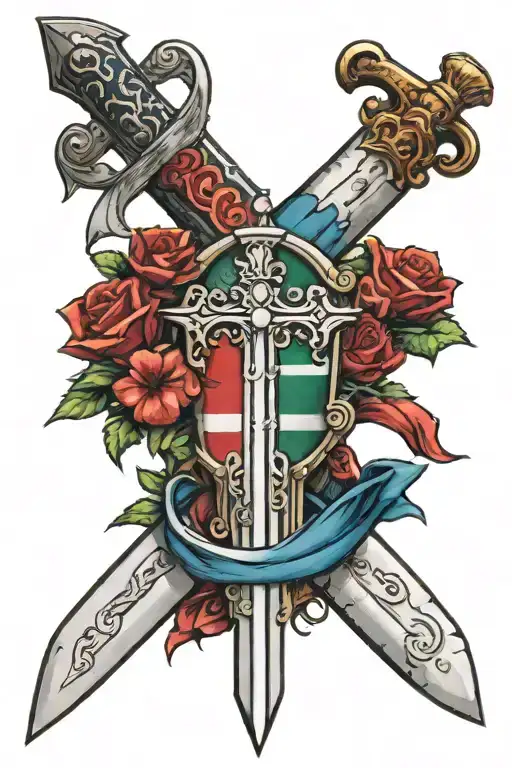 Sword With Prima La Familia Wrapped Around It With An Italian Flag