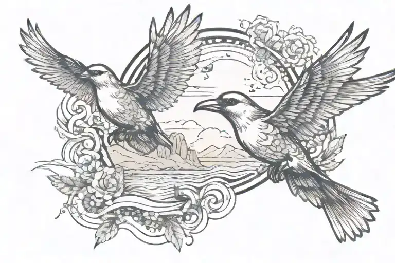 Bird Flying And Music And Water And Desert Landscape With Water