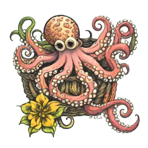 Colorful Octopus With Mignonette Flower Stems As Legs Weaving Basket
