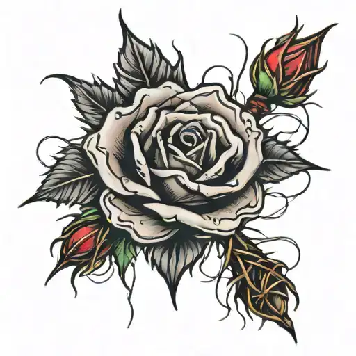 A Rose Bleeding And Covered In Barbed Wire