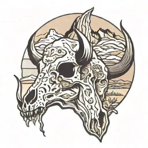 Buffalo Skull In Desert Landscape