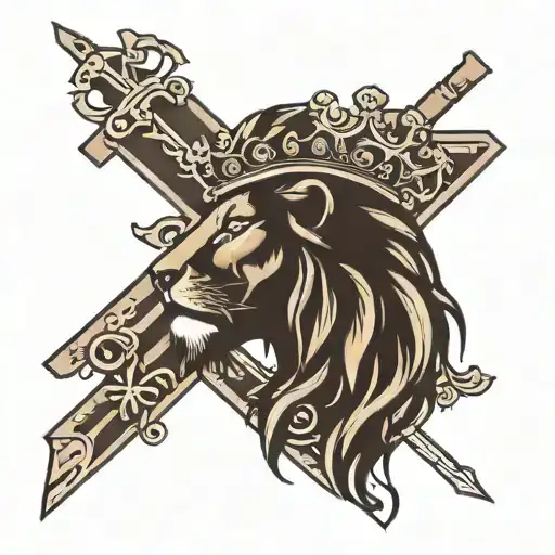 Lion Inside A Cross With A Thorn Crown