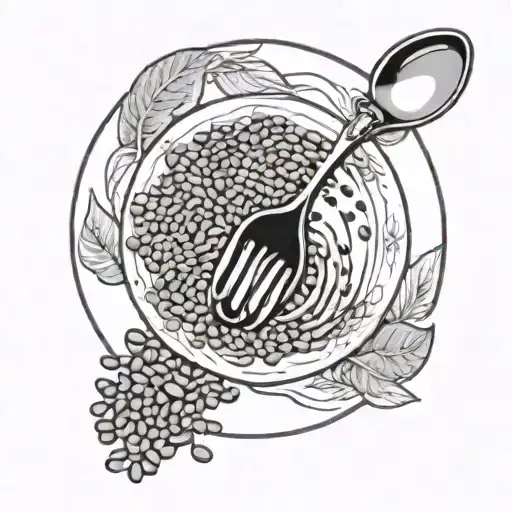 Plate Of Lentils With A Stone In The Middle Seen In Profile With A Spoon Black And White