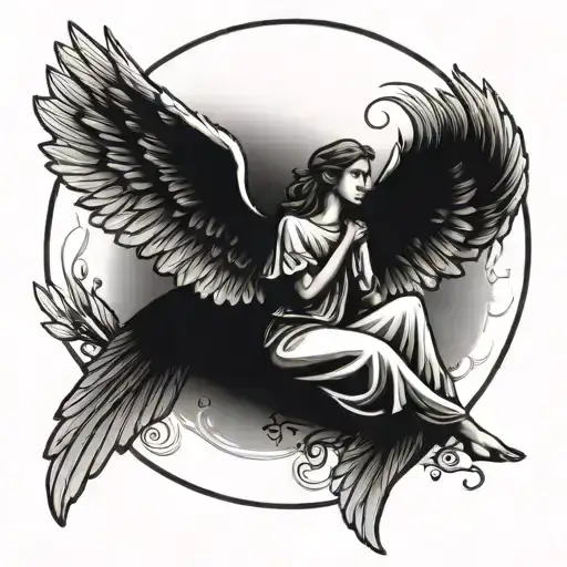 Angel Looking Up At Moon