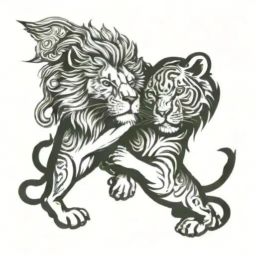 Two Fingers Touching Each Other And A Lion