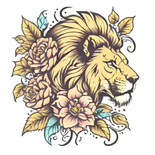 Floweres And Lion