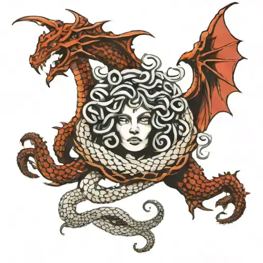Medusa Intertwined With Dragon Emerging