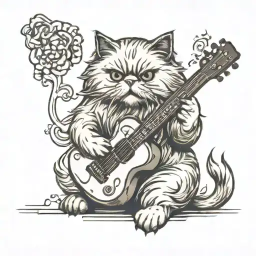 Persian Cat Playing A Guitar