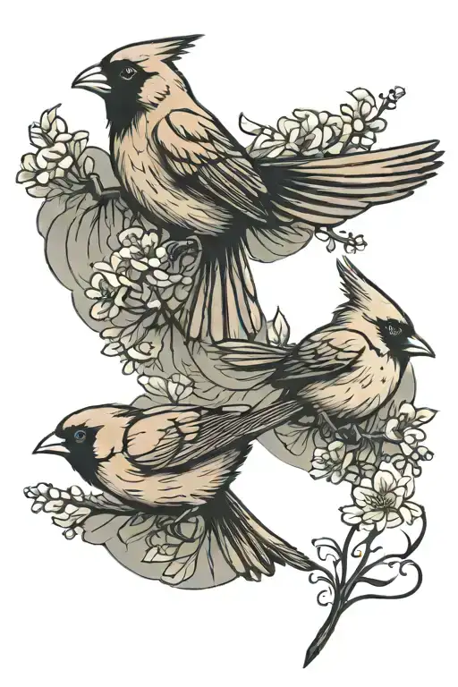 Cardinal And Oriole Flying Towards Each Other