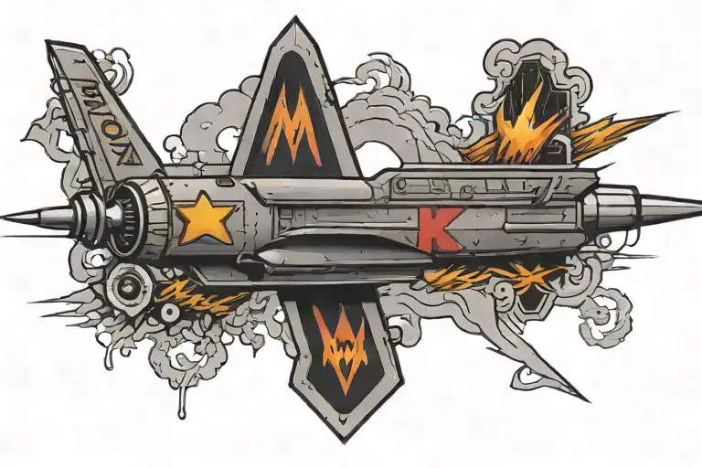 Maverick Written Across Bicep Tattoo With A Missle Flying Above It