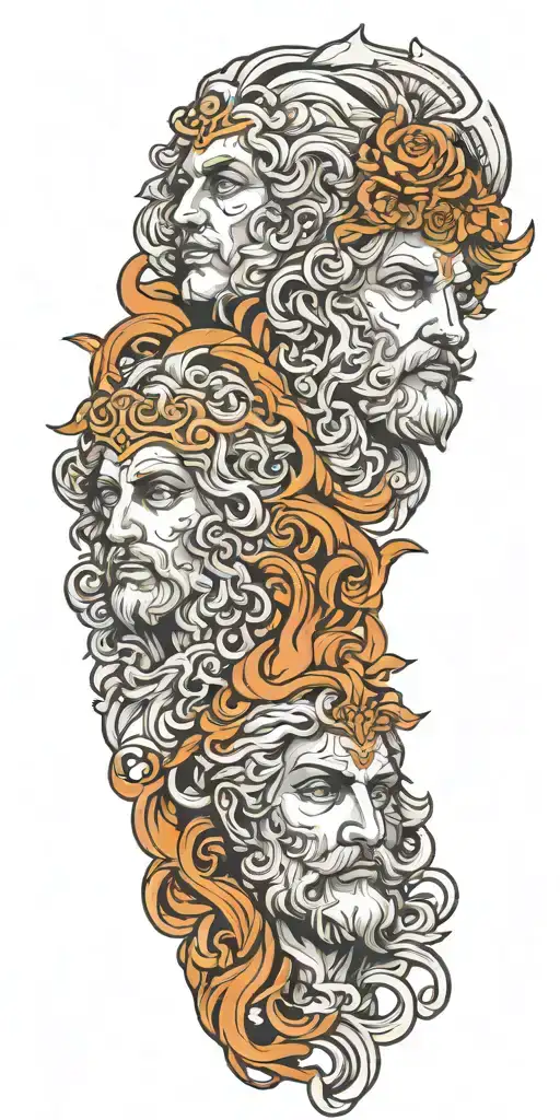 Roman Greek Gods Faces Being Melded Together