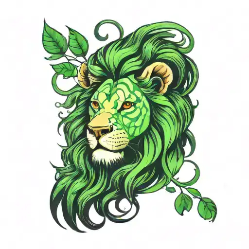 Lion Half Sleeve With Green Eyes