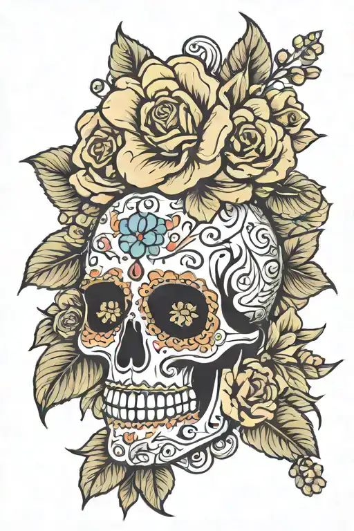 Sugar Skull Surrounded By Flowers Feminine