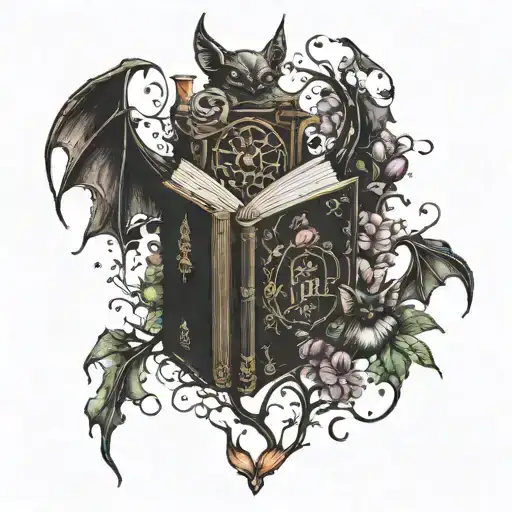A Book That Is Opened From The Inside Bats Plants And Mystical Things Come Out Nothing Outside