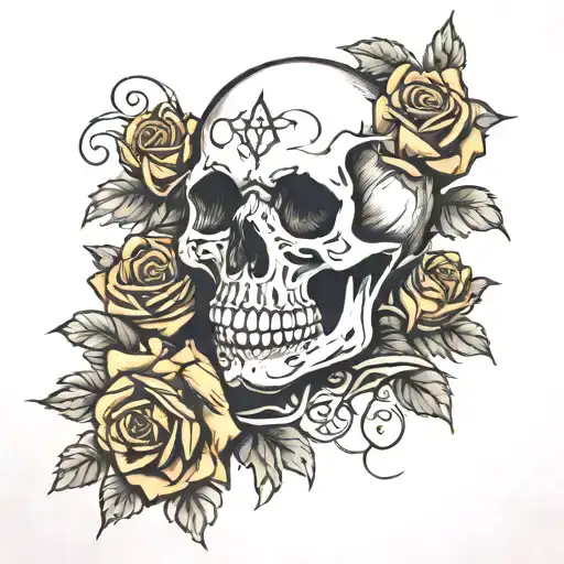 Skull With Roses Intertwined