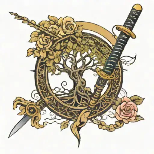 Tree Of Life And Katana Surrounded