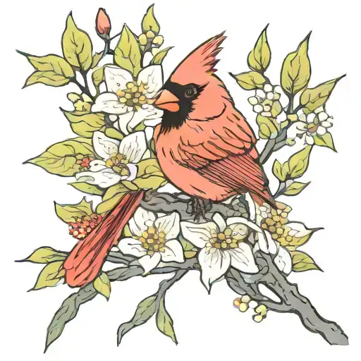 Cardinal In Dogwood Flowers