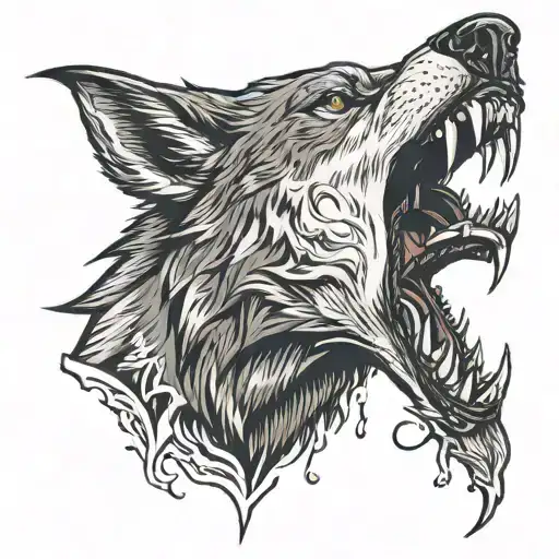 Wolf With Musky In Mouth Open