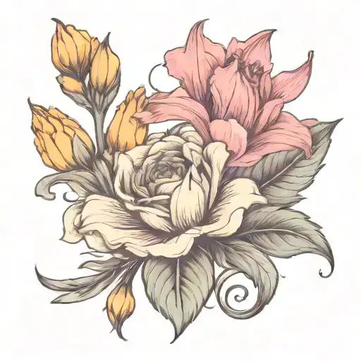 Rose Gladiolus Daisy Marigold Flowers Intertwined Representing