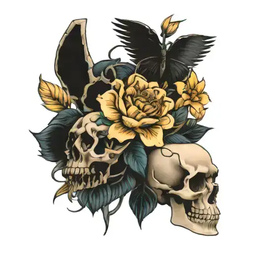 Animal Skeletons Flowers Intertwined