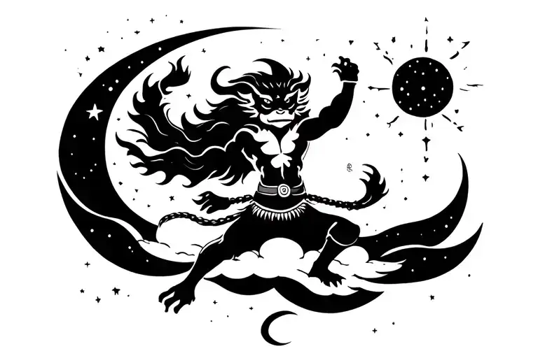 Sun Wukong On Cloud With Stars In Sky