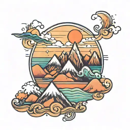 Mountains With Ocean At Sunset