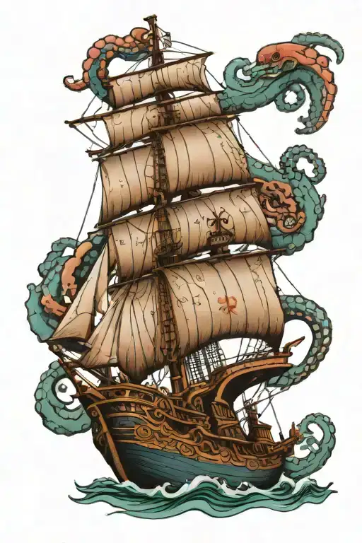 Portugeuse Ship With Octopus Wrapped
