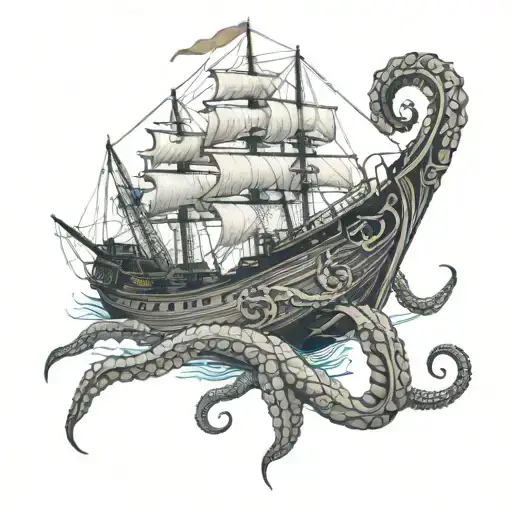 Spanish War Ship With Octopus Holding