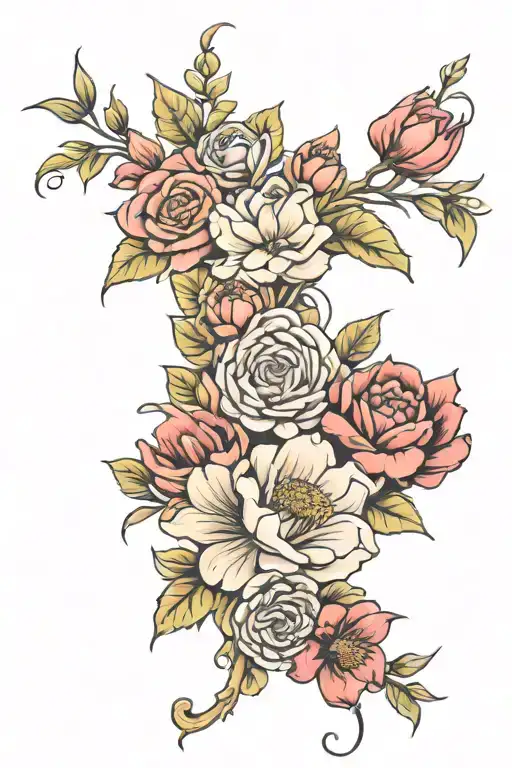 Birth Flowers Sleeve Tattoo Design Featuring Feb And Oct