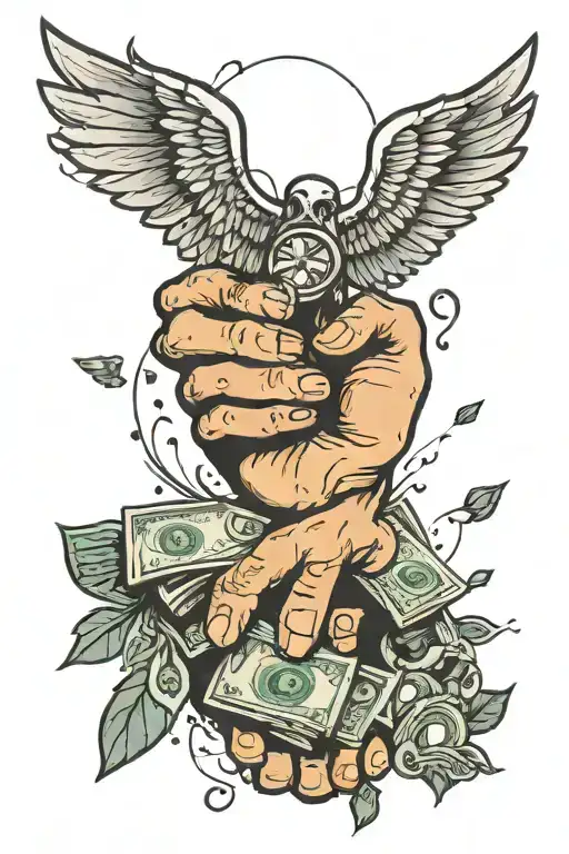 Money Wings And A Hand Holding Each Other