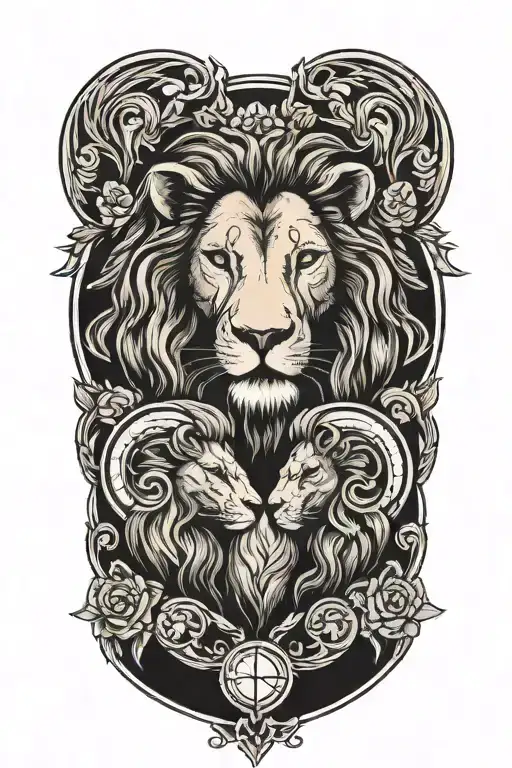 Lion And Ram In Love Inside A Moon Outline