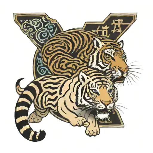 Chinese Tiger And Jaguar With Pisces Yin & Yang