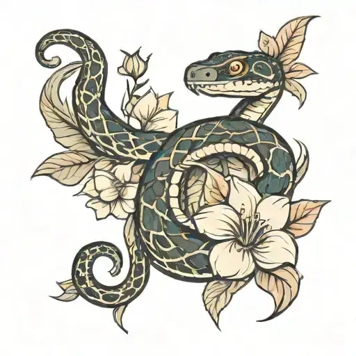 Snake And Flowers