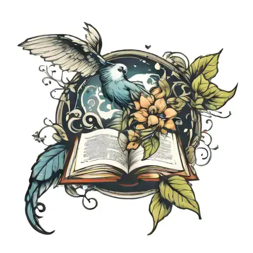 Book And Nature Inspired Tattoo Design