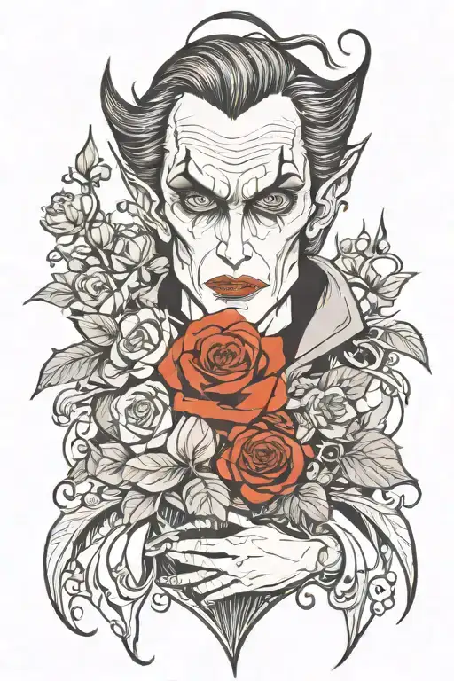 Eyes Dracula Holding A Bouquet Fine Line