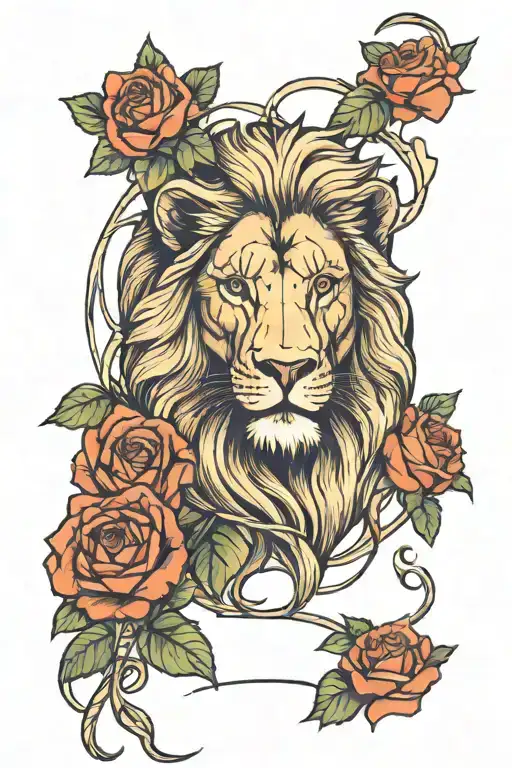 Lion And Roses Intertwined