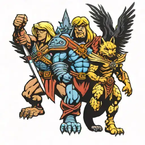He-man And Shira Cod Of Arms With Battle Cat On The Left And Swift Wing On The Right