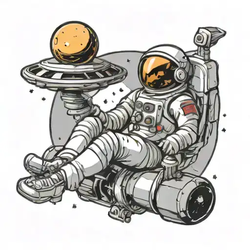 Astronaut With Martini Glass Sitting On Planet Saturn