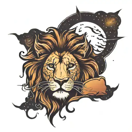 Lion Sunset Sky Filled With Stars