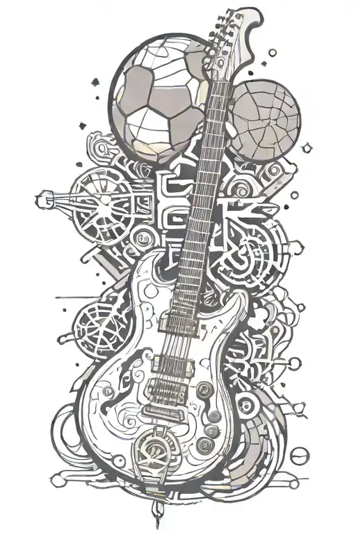 Electric Guitar With Mathematics Symbols And A Basketball Ball